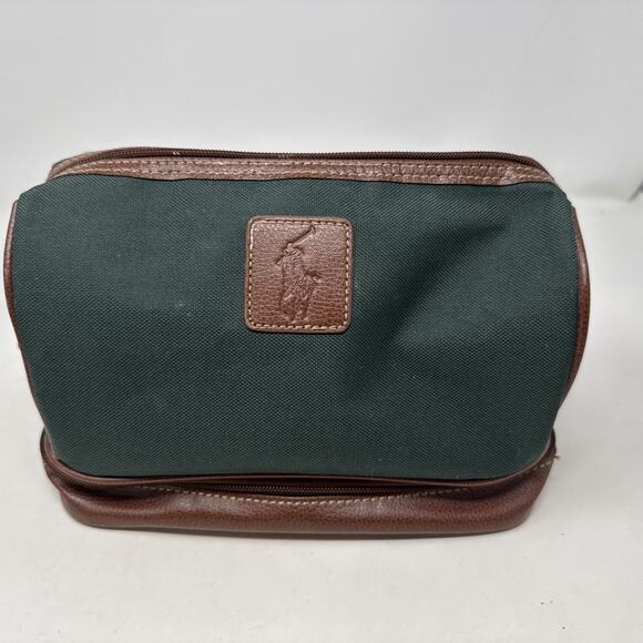 Vintage Polo Ralph Lauren Green Canvas W/brown Leather Trim Toiletry Bag